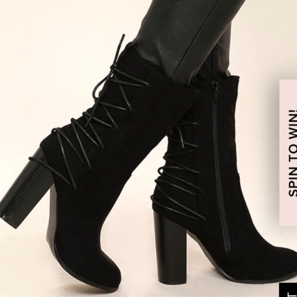 Black half calf booties with lace up back